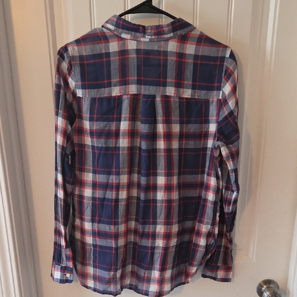 Old Navy Classic Semi-sheer Plaid Shirt in Blue and Red - Picture 4 of 5
